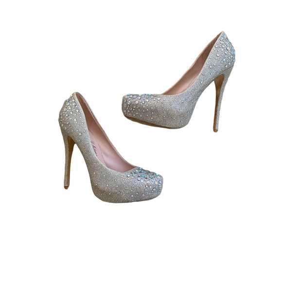 De Blossom Collection Shoes - De Blossom Silver Rhinestone Pump 7.5